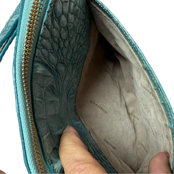 Brahmin Teal Duxbury Crocodile-Embossed Shoulder Bag w/ gold hardware. - Picture 7 of 11